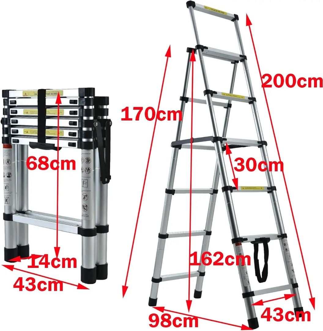 5+6 Steps Ladder Stair Ladder Telescopic Ladder Multi-Purpose Folding ...