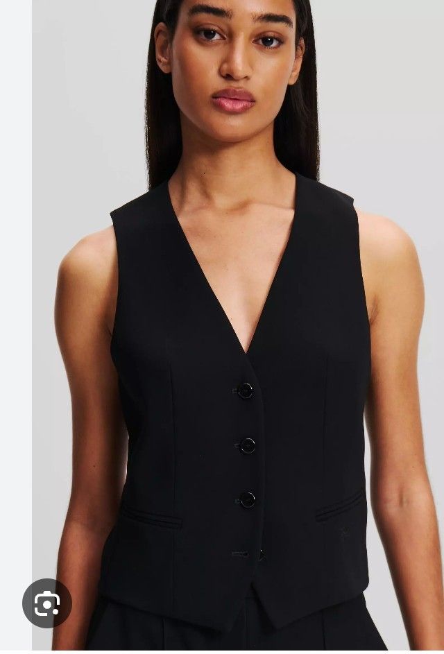 Black Waistcoat/Vest (Category: Vests) located in Marikina City. Submitted by newowners2025 (Listing ID 1412154562, Image 1). Description: Length: 21 in Bust: 33-34 in Waist: 26-27 in - Classic black vest - V-neck design - Button-down closure - Two front pockets (design only) - Tailored fit - Versatile for layering .