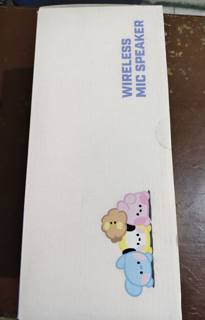 BT21 Minini Wireless Mic Speaker RJ (Category: Soundbars, Speakers & Amplifiers) located in Quezon City. Submitted by angieoh7 (Listing ID 1412151990, Image 3). Description: - BT21 Minini Wireless Mic Speaker - Manufactured by Royche - Features BT21 characters - Includes wireless mic - Box design showcases BT21 characters.