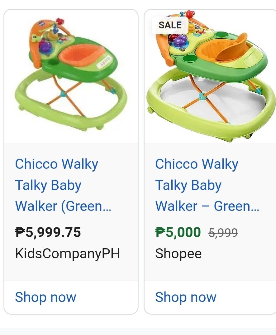 Chicco Walky Talky Baby Walker (Category: Infant Playtime) located in Catarman. Submitted by aninaj (Listing ID 1412246559, Image 3). Description: - Chicco Walky Talky Baby Walker - Color: Green and orange - Seat color: Orange - Sturdy base for stability - In good working condition.