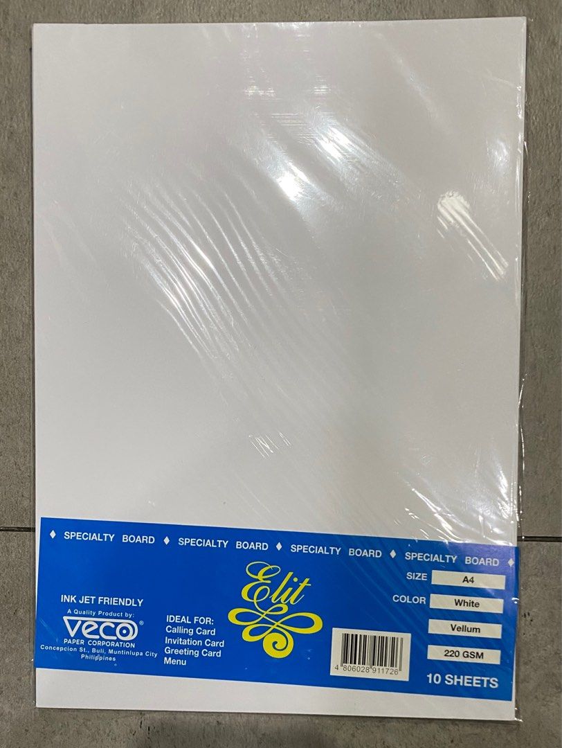 Elit A4 White Vellum Specialty Board (Category: Craft Supplies & Tools) located in San Juan City. Submitted by eljivie (Listing ID 1412258690, Image 1). Description: .
