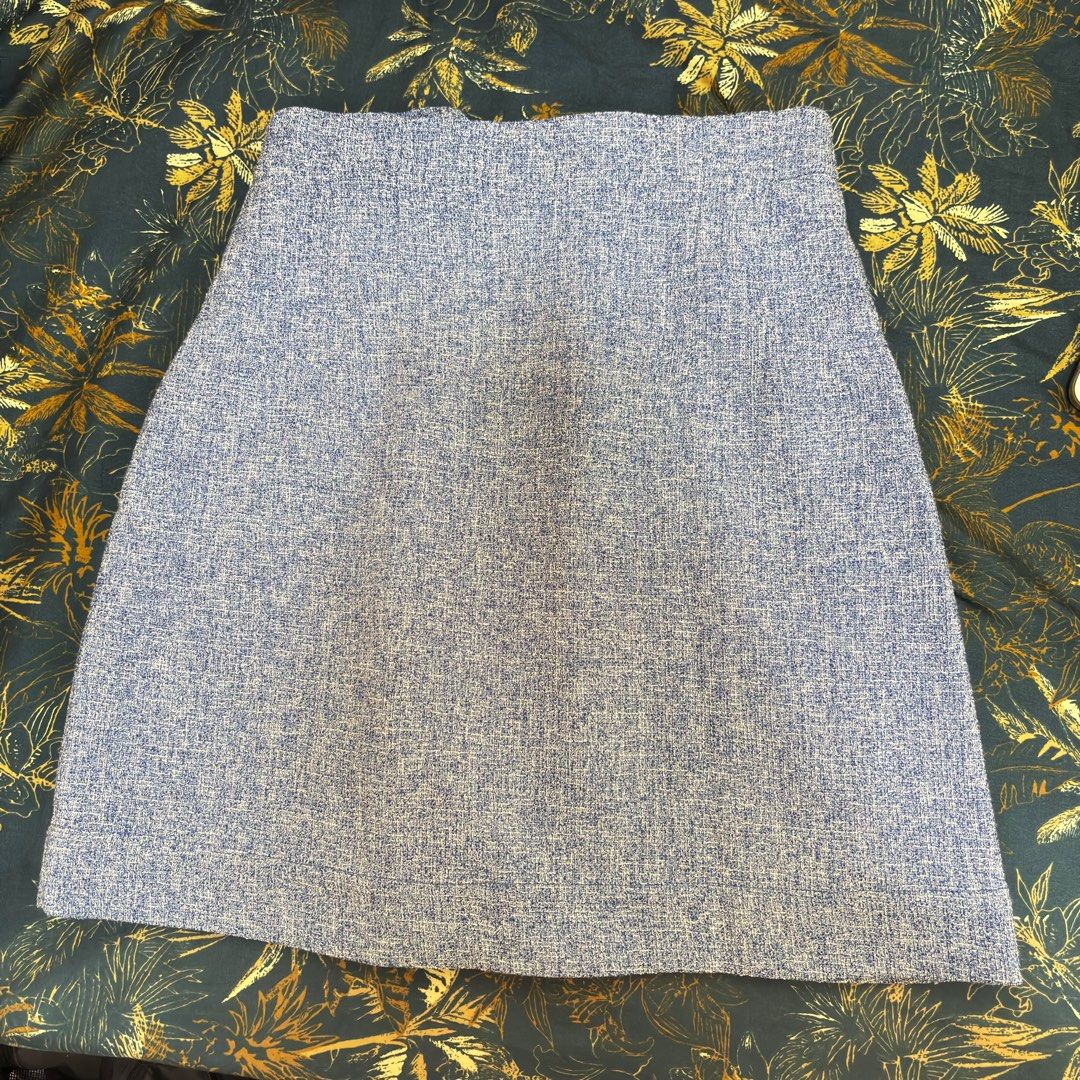 Forme Blue Tweed Skirt (Category: Skirts) located in Balanga. Submitted by heyyletsdeclutter (Listing ID 1412205123, Image 2). Description: - Forme skirt - Blue tweed fabric - Size S (USA/UK) - Zipper closure at the back - Button closure at the waist - Lined with white fabric - Garter attached at the back.