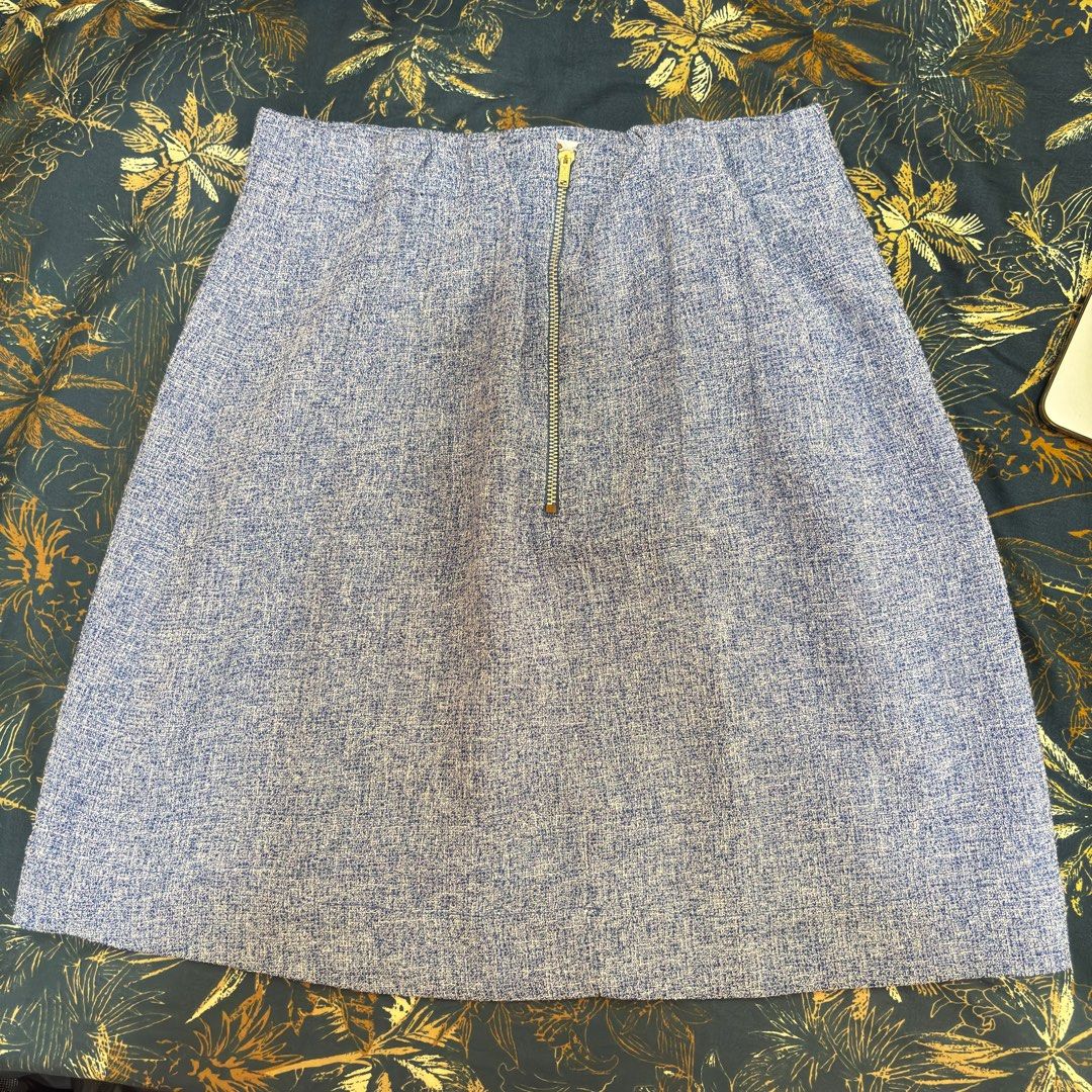 Forme Blue Tweed Skirt (Category: Skirts) located in Balanga. Submitted by heyyletsdeclutter (Listing ID 1412205123, Image 3). Description: - Forme skirt - Blue tweed fabric - Size S (USA/UK) - Zipper closure at the back - Button closure at the waist - Lined with white fabric - Garter attached at the back.
