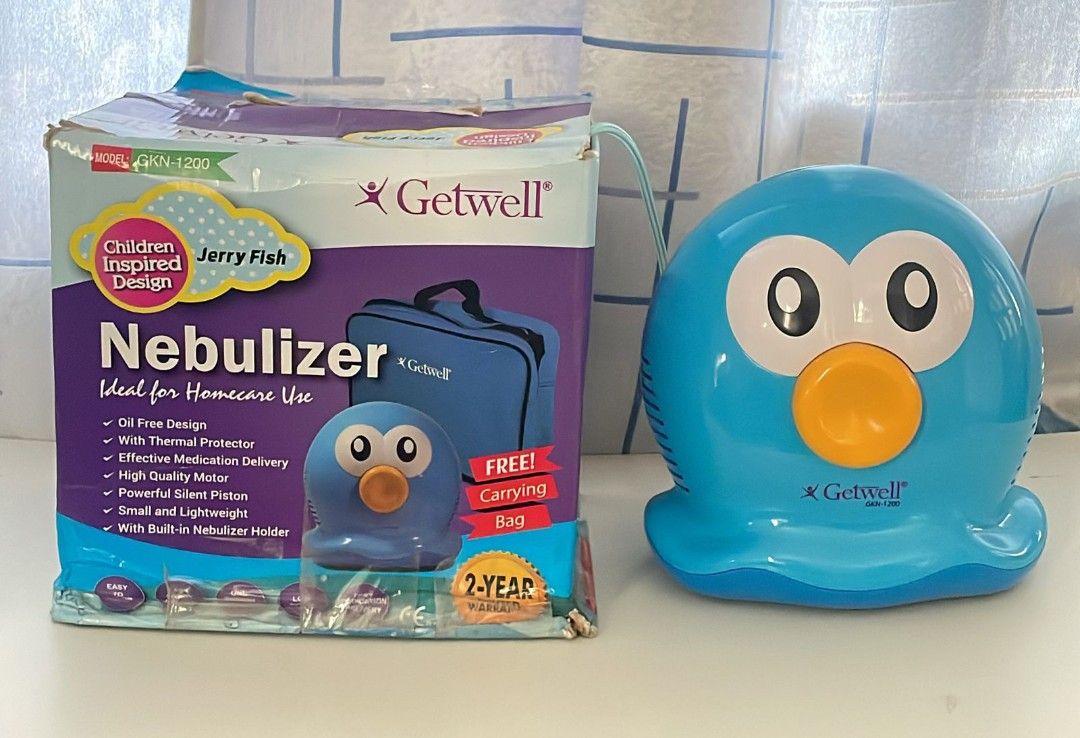 Getwell Jerry Fish Nebulizer GKN-1200 (Category: Medical Supplies & Tools) located in Valenzuela. Submitted by jannah528 (Listing ID 1412161209, Image 3). Description: Getwell Jerry Fish Nebulizer, ideal for homecare use. Features an oil-free design with a thermal protector. It delivers effective medication and has a high-quality motor. The nebulizer has a powerful, silent piston and is small and lightweight. Includes a built-in nebulizer holder.