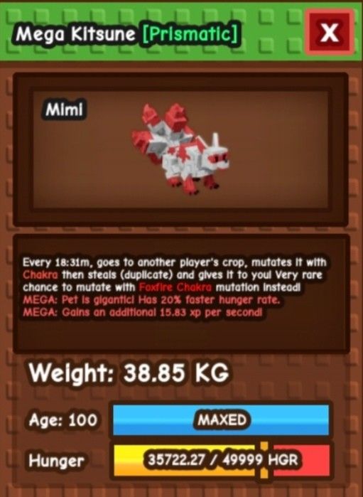 Huge Mega Kitsune (Grow a Garden) (Category: Others) located in Manila. Submitted by dbxth (Listing ID 1412156913, Image 1). Description: photo is for reference only. 37kg to 39kg.
