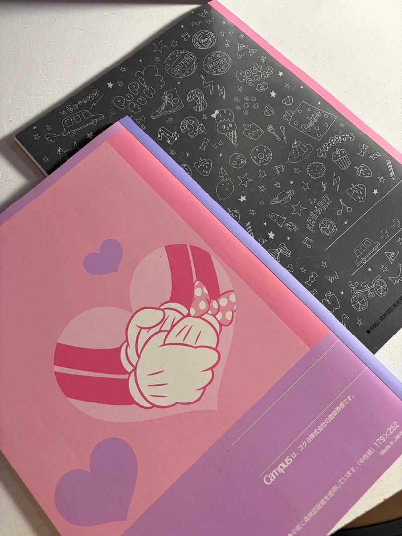Kokuyo Campus Notebook B5 (Category: Stationery & School Supplies) located in Santa Maria. Submitted by lumxtwn. (Listing ID 1412265995, Image 3). Description: Kokuyo Campus Notebook B5 | Mickey Mouse “I Love You” 🎀 & Black with doodles 🖤 🏷️ ₱ 150 for 2 📓B5 Notebook ❀ 🇯🇵 ᝰ. small dent on the back cover 🎀 ᝰ. slight white mark on the front cover but not noticeable (shown in the picture) 🎀 ᝰ. 28/30 pages 🎀 ᝰ. complete pages 🖤 ᝰ. slight whi