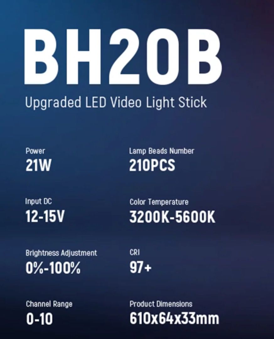 NEEWER BH20B 21W LED Video Light Stick Kit (2-pack) (Category: Lighting & Studio Equipment) located in Singapore. Submitted by entrylevel12 (Listing ID 1412154980, Image 2). Description: Bought on impulse. Almost unused. 2 x BH20B Light Stick 1 x 2.4G Remote 2 x Power Adapter 2 x Light Stand 1 x Carrying Bag 2 x Red Color Filter 2 x Blue Color Filter 2 x Yellow Color Filter 2 x White Diffuser Self collect or free delivery upon full payment.