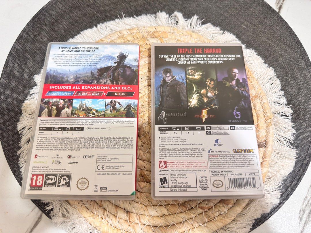 Nintendo switch games (Category: Nintendo) located in Pasig City. Submitted by cattleyass (Listing ID 1412292555, Image 2). Description: ₱2,000 witcher 3 complete edition ₱1,000 resident evil (no download code for 5&6).