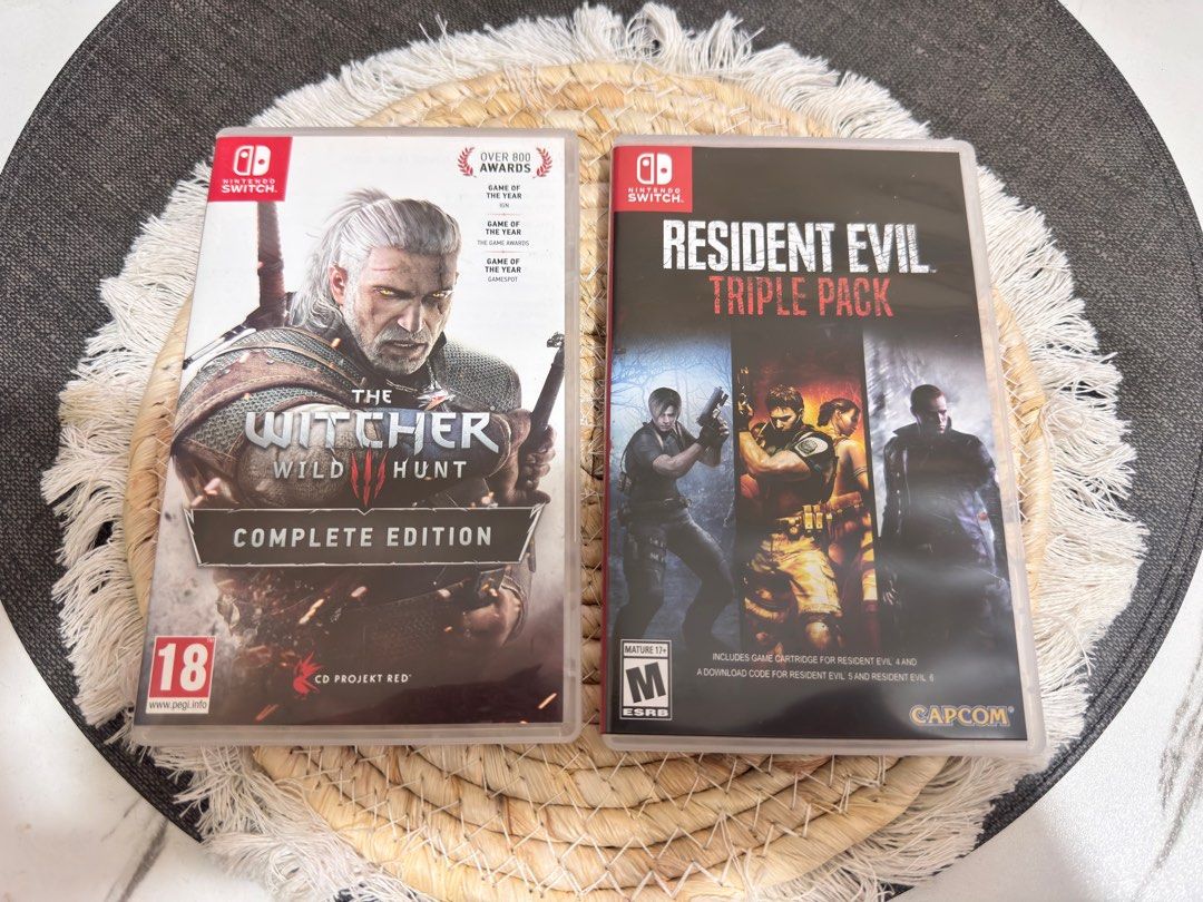 Nintendo switch games (Category: Nintendo) located in Pasig City. Submitted by cattleyass (Listing ID 1412292555, Image 1). Description: ₱2,000 witcher 3 complete edition ₱1,000 resident evil (no download code for 5&6).