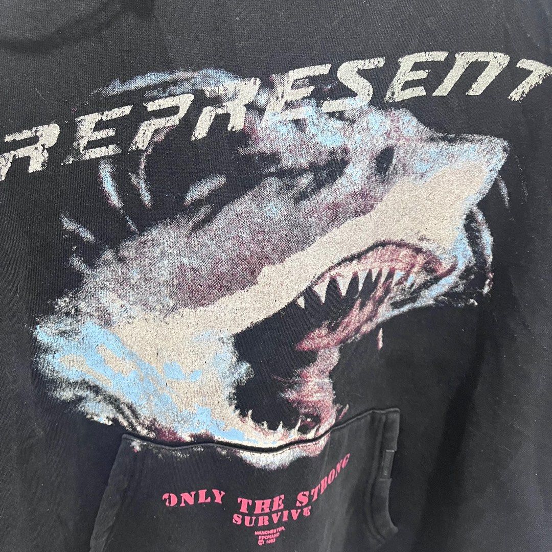 Represent Shark Graphic Hoodie (Category: Hoodies) located in Pasig City. Submitted by parapluie_m (Listing ID 1412139869, Image 2). Description: dimes: 28 X 28 boxy fit.