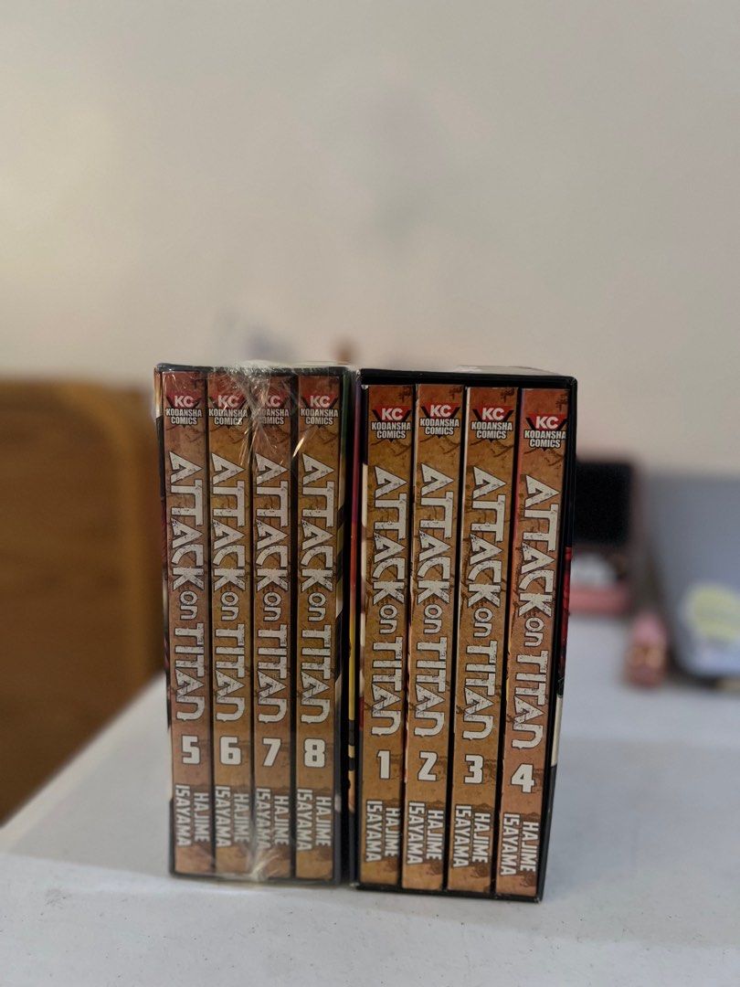[REPRICED] Attack On Titan Vol. 1-8 (Category: Comics & Manga) located in Davao. Submitted by alex4b (Listing ID 1402859119, Image 3). Description: 🧣Attack on Titan Box Set [Bundle ₱3990] - Season 1 part 1 (Vol. 1-4) - ₱2000 (from 2100) Condition: Pre-loved, like new - Season 1 part 2 (Vol. 5-8) - ₱2150 (from 2250) Condition: BN, sealed RFS: Need funds MOD: via JnT MOP: Gcash/Maribank(Seabank) .