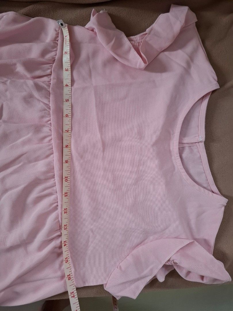 SHEIN Pink Tiered Dress (Category: Babies & Kids Fashion) located in Cavite. Submitted by l.m.m. (Listing ID 1412159403, Image 3). Description: - Pink tiered dress - Ruffle sleeves - Round neckline - Size S - Waist: approximately 17 inches - Polyester - used once.