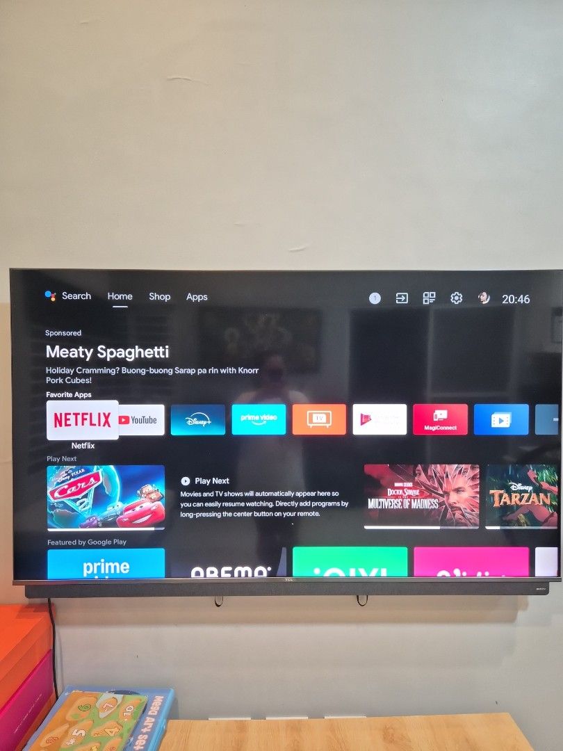 TCL Smart TV 65inch (Category: TV) located in Manila. Submitted by abbyoo2025 (Listing ID 1412271609, Image 2). Description: - TCL Smart TV 65inch - Pre-installed apps: Netflix, YouTube, Disney+, Prime Video - Perfect for movies and TV shows - Wall-mounted - Excellent working condition -has a small pixel but not that noticeable .