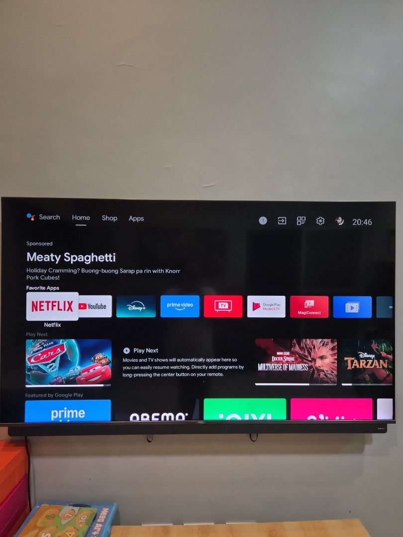 TCL Smart TV 65inch (Category: TV) located in Manila. Submitted by abbyoo2025 (Listing ID 1412271609, Image 3). Description: - TCL Smart TV 65inch - Pre-installed apps: Netflix, YouTube, Disney+, Prime Video - Perfect for movies and TV shows - Wall-mounted - Excellent working condition -has a small pixel but not that noticeable .