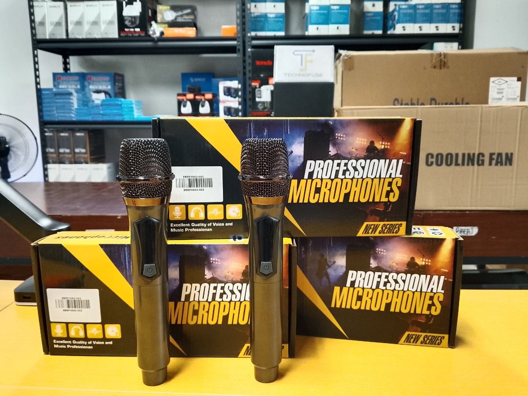 Universal Wireless Microphone UHF Dual Mic w/ Receiver (Rechargeable) (Category: Microphones) located in Pasig City. Submitted by technofuseofficial (Listing ID 1412196824, Image 3). Description: Universal Wireless Microphone UHF Dual Mic w/ Receiver (Rechargeable) Brand New and Original Items Store Location: 4F Unit 402, 604 Shaw Boulevard, Barangay Kapitolyo, Pasig City Same Day Delivery: - Lalamove delivery within Metro Manila - For walk-ins: 