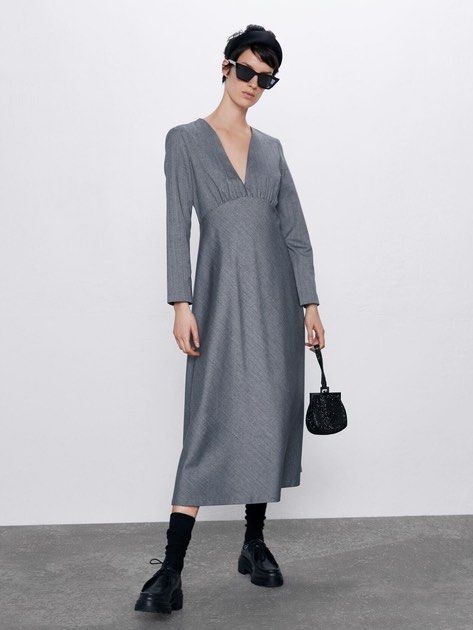 zara grey midi dress ZARA. Textured gray midi dress. TM  Hibuy market