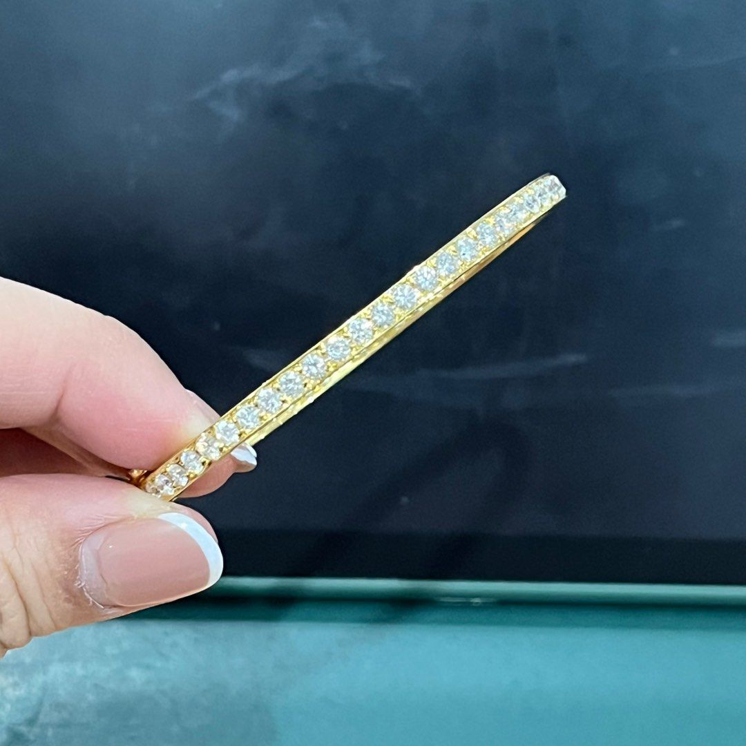 RUSH 18k Gold Diamond tennis bangle 17cm (Category: Bracelets) located in Del Monte. Submitted by bellamente (Listing ID 1412503695, Image 3). Description: RUSH ‼️ 18k Gold Tennis Bangle Bracelet 9.6grams yellow gold Lab grown diamonds Over 4carats total 17cm size Double lock type Everyday gold bangle 😍.