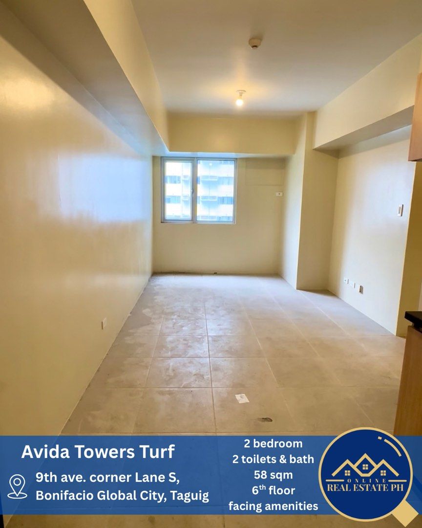 2 bedroom Avida BGC (Category: Apartments & Condos) located in Makati City. Submitted by onlinerealestateph (Listing ID 1412434556, Image 2). Description: For sale: Avida Turf 9th ave. corner 34th st. BGC Taguig Details: 2 bedroom 2 toilet & bayh 58 sqm 6th floor Facing amenities Clean Title Selling price = Php 13,000,000 Note: Seller shoulders Capital Gains Tax Brokers fee Buyer shoulders Transfer tax Doc stamp tax Registration charges Notarial 