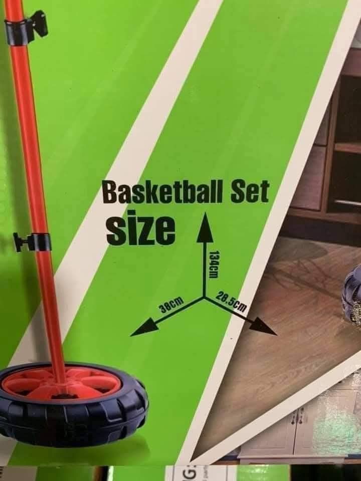 Basketball Play Set for Children (Category: Kids Toys) located in Manila. Submitted by raredeer-4deb4e (Listing ID 1412401093, Image 3). Description: - Kids' basketball playset - Includes hoop and stand - Available sizes: Highest and Mini - Suitable for indoor and outdoor use - Dimensions: 38cm x 136cm x 28.5cm.