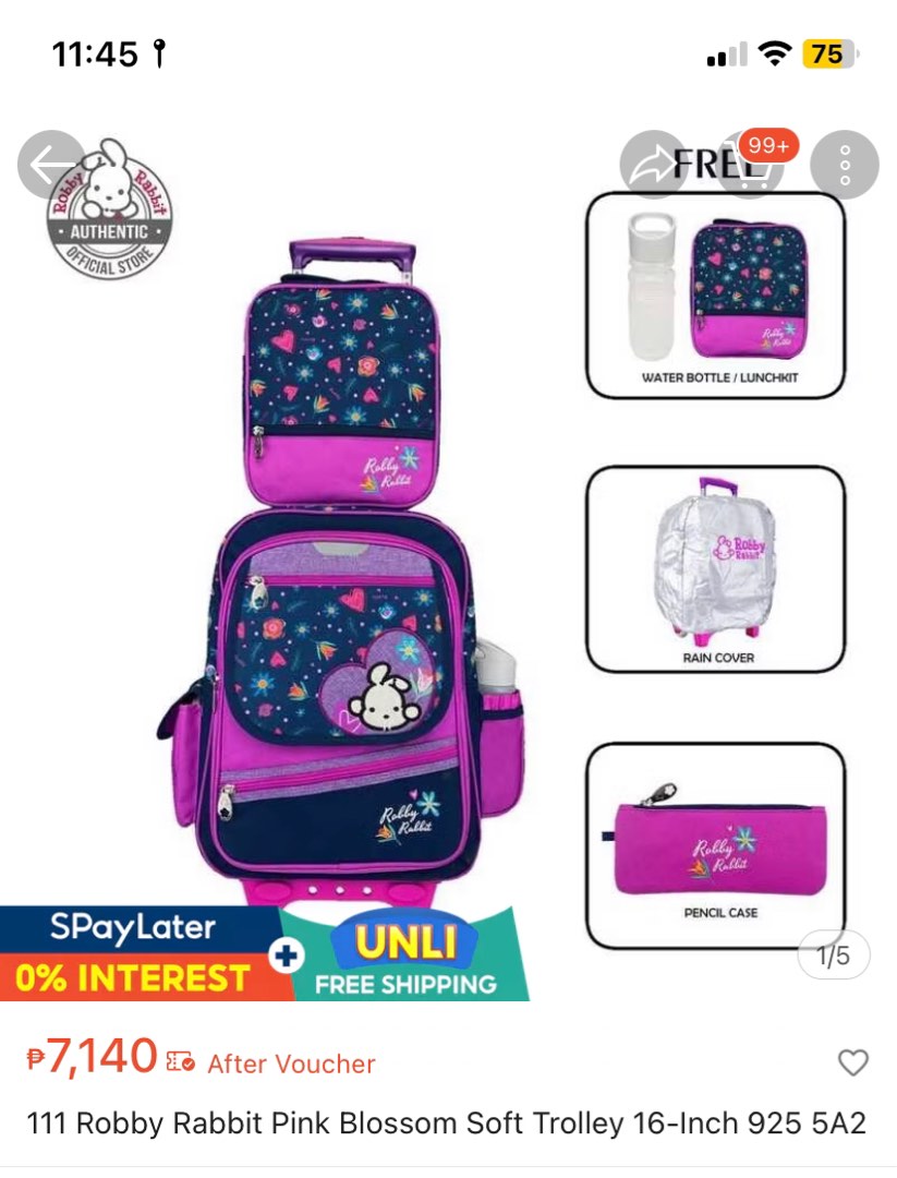 Brand new Robby Rabbit Pink Blossom Soft Trolley 16-Inch, Women's ...