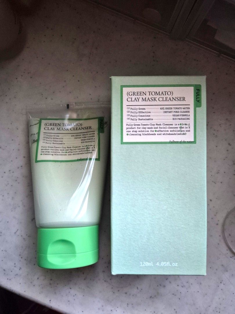 FULLY green tomato clay mask cleanser (Category: Face Care) located in Mandaluyong City. Submitted by krys2008 (Listing ID 1412404580, Image 1). Description: FULLY green tomato clay mask cleanser all brand new (sealed box) ED: 12 September 2027 mop: gcash pickup: laguna area rfs: decluttering extra skincare.