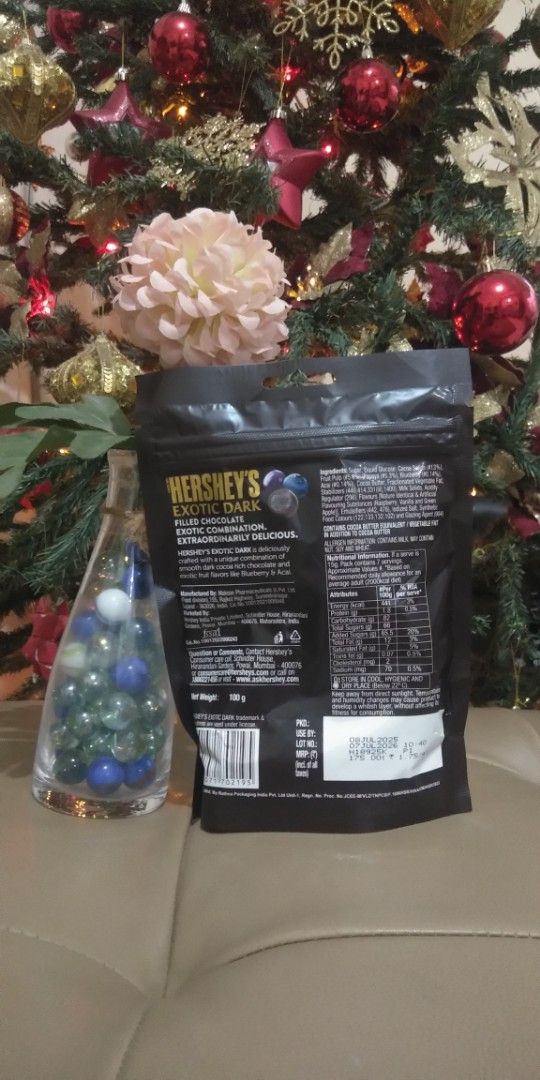 Hershey's Exotic Dark Blueberry & Acai (Category: Packaged & Instant Food) located in Pasig City. Submitted by castlecrest (Listing ID 1412521240, Image 2). Description: - Hershey's Exotic Dark Blueberry & Acai chocolate. - Exotic dark chocolate with blueberry and acai flavors. - Delicious and unique flavor combination. 211 pesos only.