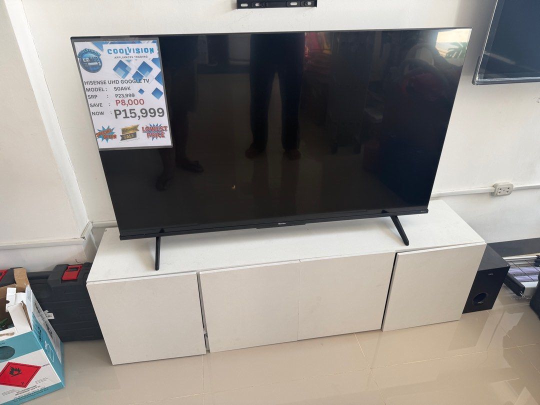 HISENSE 50” UHD Goolge tv (Category: TV) located in Cavite. Submitted by jeLchan123456 (Listing ID 1412486607, Image 2). Description: 50A6K Hisense Google tv UHD 4k bodega sale may bawas pa kaunti..