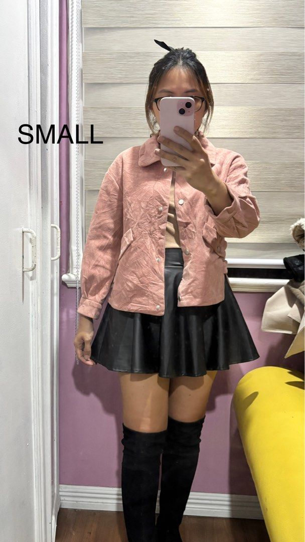 Pink Corduroy Jacket - Small (Category: Coats, Jackets and Outerwear) located in Binan City. Submitted by coat_inthemiddle (Listing ID 1412512663, Image 1). Description: - Pink corduroy jacket - Size: Small - Features: - Collared neckline - Button-up closure - Two front pockets - Long sleeves - Perfect for layering.
