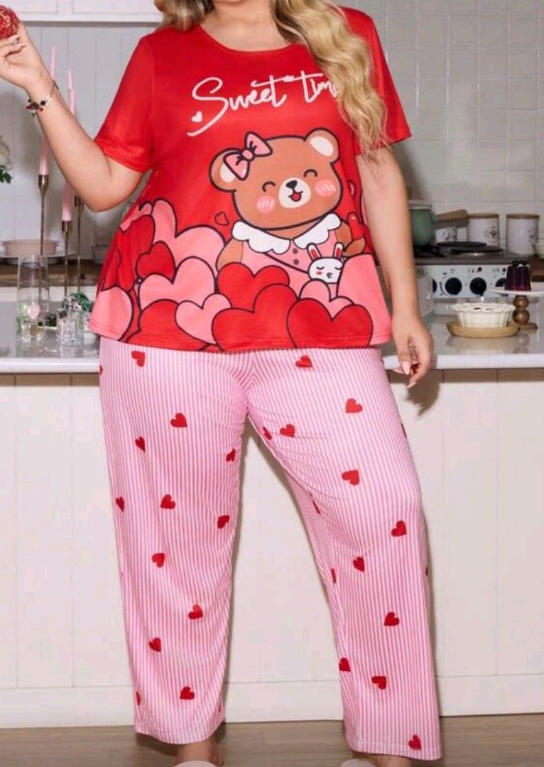 Plus Size Heart Print Pajama Set 4xl (Category: Undergarments & Loungewear) located in Quezon City. Submitted by iceshop80 (Listing ID 1412505009, Image 3). Description: Product Measurement Pants - Waist Size: 40.2-54.3 in, Hip Size: 55.9 in, Length: 40.2 in, Inseam: 27.6 in, Thigh: 35.2 in Tops - Shoulder: 18.1 in, Bust: 55.1 in, Length: 28.1 in rfs: too big I added garter but its still too big for me never been used just added garter.