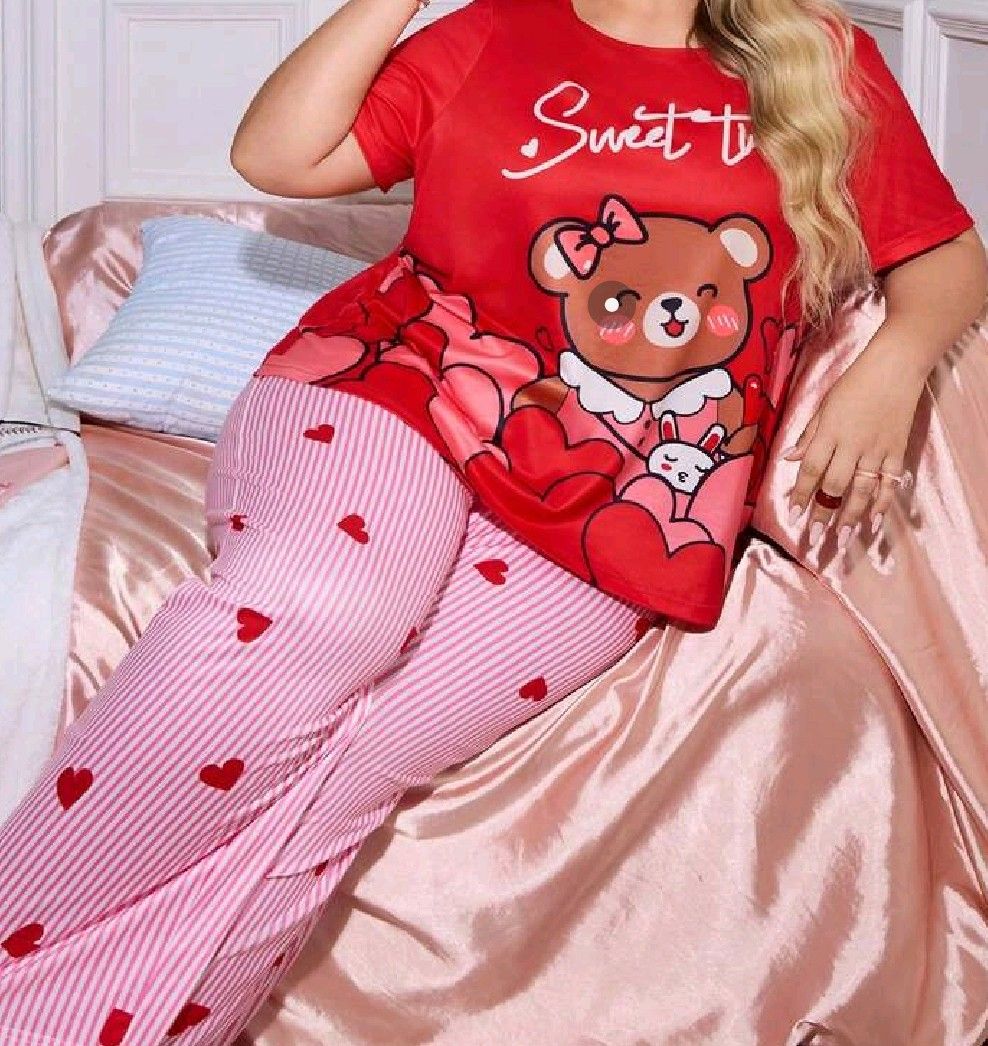 Plus Size Heart Print Pajama Set 4xl (Category: Undergarments & Loungewear) located in Quezon City. Submitted by iceshop80 (Listing ID 1412505009, Image 1). Description: Product Measurement Pants - Waist Size: 40.2-54.3 in, Hip Size: 55.9 in, Length: 40.2 in, Inseam: 27.6 in, Thigh: 35.2 in Tops - Shoulder: 18.1 in, Bust: 55.1 in, Length: 28.1 in rfs: too big I added garter but its still too big for me never been used just added garter.