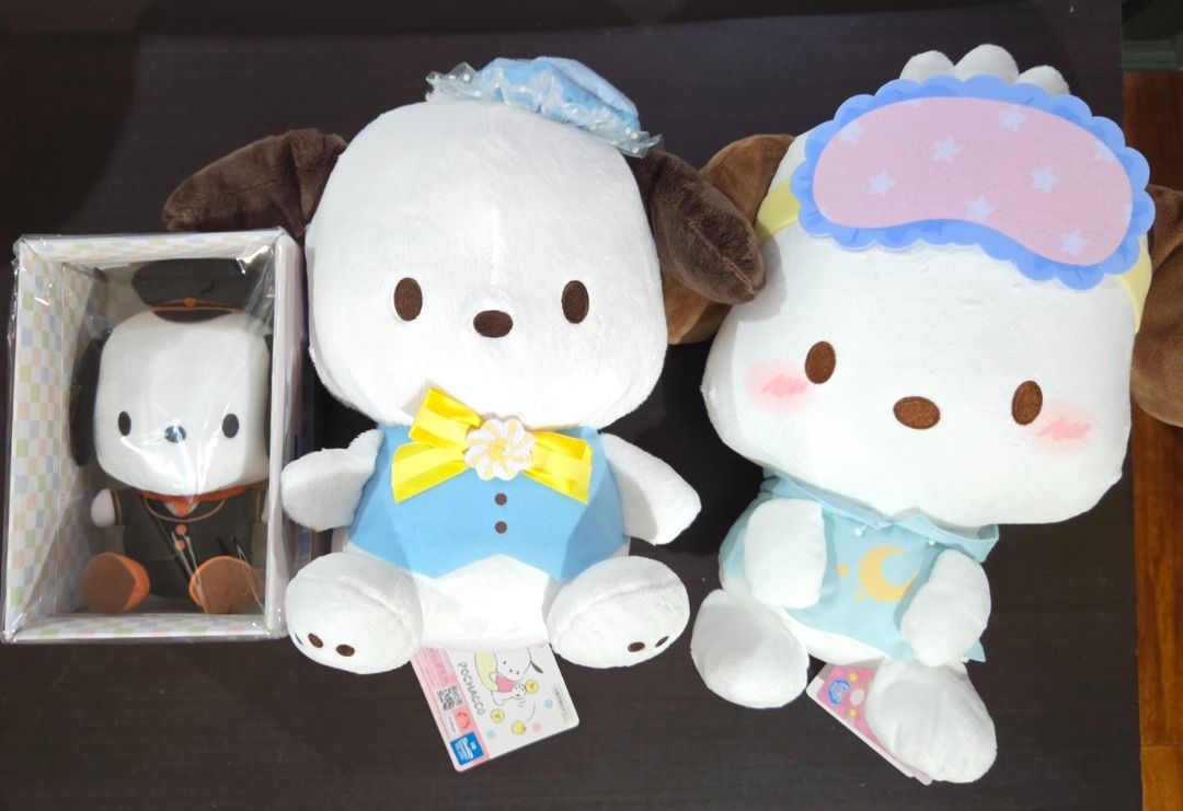 Pochacco Plush Toys (Category: Plushies & Soft Toys) located in Pasig City. Submitted by mikevlim (Listing ID 1412375291, Image 1). Description: Pochacco plush toys, original japan - Conductor 6' - 500 - Blue vest 11' - 700 - Sleep mask 12' - 700 Delivery to be shouldered by buyer. .