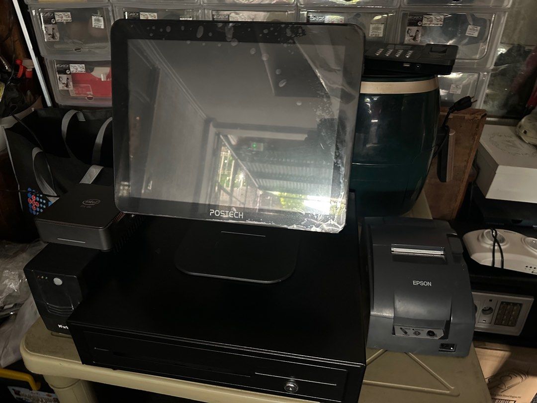 POS Cash Register with Epson Printer (Category: Office & Business Technology) located in Quezon City. Submitted by mintloveph (Listing ID 1412465733, Image 3). Description: Comes complete - POS, POSTECH Touchscreen Monitor, EPSON Printer, Cash Drawer Used for 2 years but still in good working condition Need to reset the POS software based on your business COMES WITH FREE BIOMETRICS bought for 4K Ready na po sa mga mag sstart ng business. Selling 