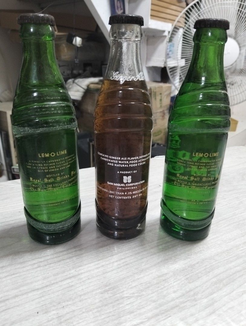 Royal Soda Bottles - Lemon-Lime and Ginger Ale (Category: Beverages) located in Manila. Submitted by jun_prudente (Listing ID 1412338408, Image 2). Description: - Vintage Royal Soda Bottles with content 600 each 1500 for 3 as set Lemon-Lime bottles (green) Ginger Ale bottle (clear) - All bottles with original labels - Collectible items.