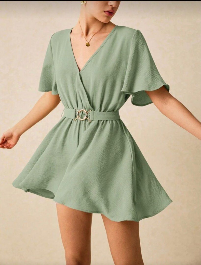 Sage Green Romper with Belt (Category: Rompers) located in Malabon City. Submitted by djstoree (Listing ID 1412481628, Image 1). Description: Almost free size Exact measurements in pics .