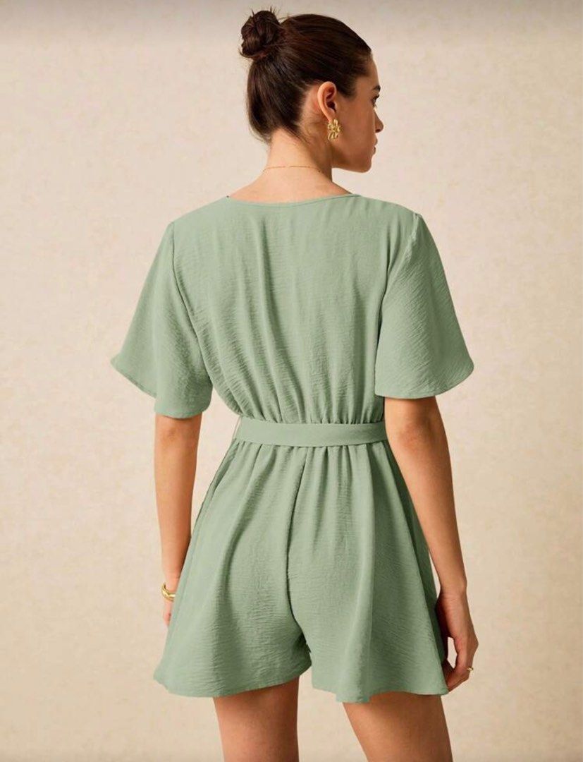 Sage Green Romper with Belt (Category: Rompers) located in Malabon City. Submitted by djstoree (Listing ID 1412481628, Image 3). Description: Almost free size Exact measurements in pics .