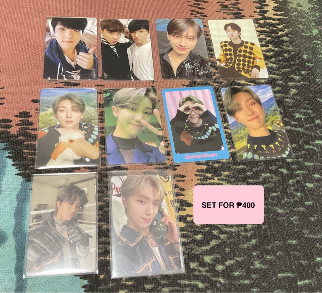 SELLING SET SEVENTEEN PHOTOCARDS 🧚🏻‍♀️ (Category: K-Wave Merchandise) located in Manila. Submitted by thickylicious (Listing ID 1412521979, Image 1). Description: SELLING SET SEVENTEEN PHOTOCARDS 🧚🏻‍♀️ ✅Official ✅Onhand 🎀 Wts | lfb | ph 🎀 loc: mnl 🎀 mod: J&T | lalamove 🎀 payo only 🎀 rfs: Selling as a set and at a low price since I’m already quitting collecting kpop merch. 🎀 I can send more photos of the PCs via DM if interested. 🎀 Free