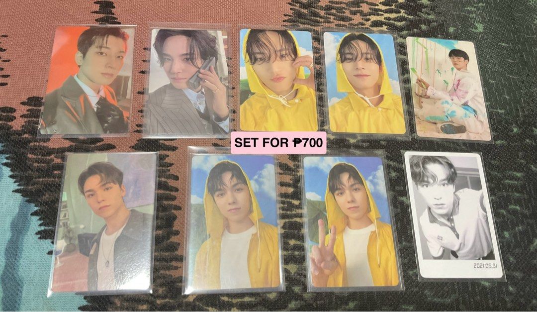 SELLING SET SEVENTEEN PHOTOCARDS 🧚🏻‍♀️ (Category: K-Wave Merchandise) located in Manila. Submitted by thickylicious (Listing ID 1412521979, Image 2). Description: SELLING SET SEVENTEEN PHOTOCARDS 🧚🏻‍♀️ ✅Official ✅Onhand 🎀 Wts | lfb | ph 🎀 loc: mnl 🎀 mod: J&T | lalamove 🎀 payo only 🎀 rfs: Selling as a set and at a low price since I’m already quitting collecting kpop merch. 🎀 I can send more photos of the PCs via DM if interested. 🎀 Free