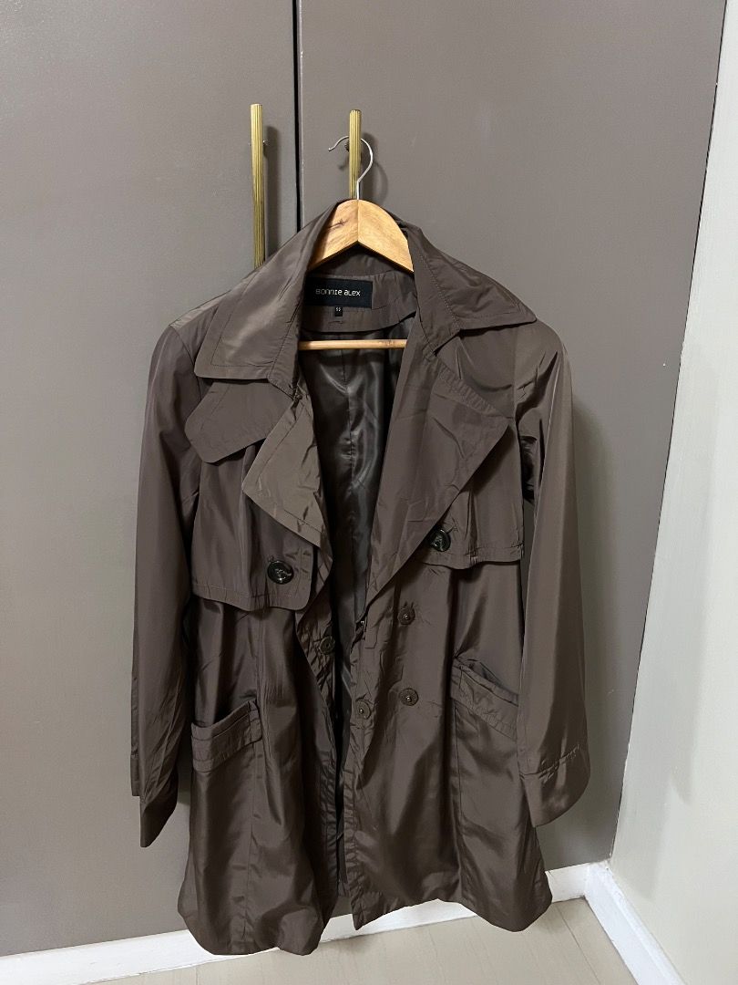 Trench Coat Brown/Taupe (Category: Coats, Jackets and Outerwear) located in Manila. Submitted by cluttercrushers (Listing ID 1412396217, Image 3). Description: Bonnie Alex trench coat in a brown or taupe color.