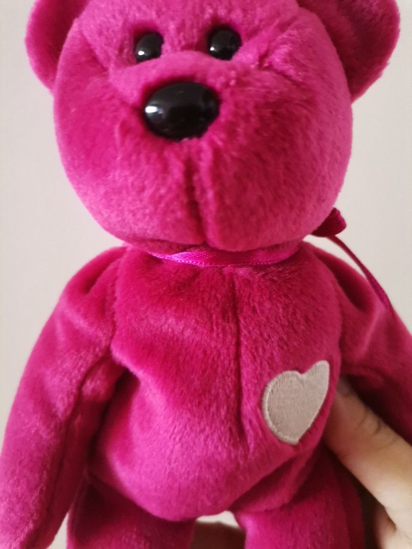 Ty Beanie Baby Valentina Bear (Category: Plushies & Soft Toys) located in Makati City. Submitted by kookybearsstuff (Listing ID 1412371808, Image 2). Description: - Ty Beanie Babies Valentina bear - Vibrant pink color - Heart-shaped patch on chest - Black nose and small eyes - Ribbon around neck - Tag attached - From US.