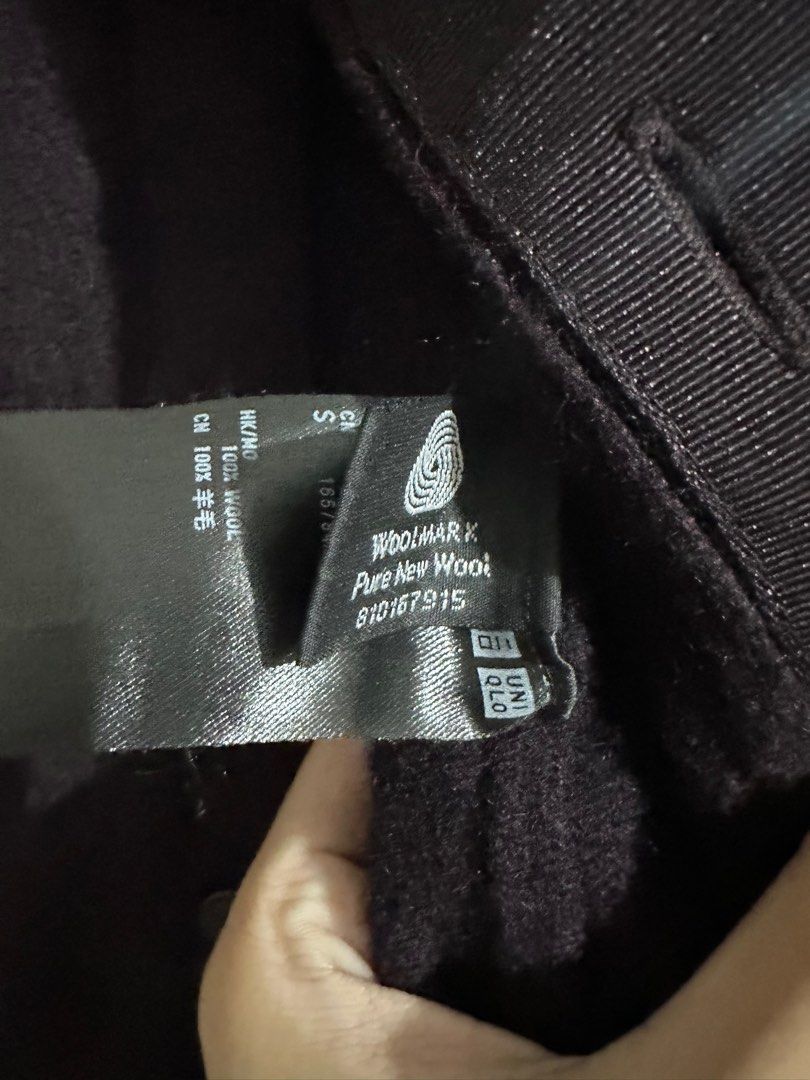 Uniqlo Wool Cardigan - Size S (Category: Coats, Jackets and Outerwear) located in Las Pinas. Submitted by lanxichen (Listing ID 1412426139, Image 3). Description: - Uniqlo cardigan - Size: S - Material: 100% wool - Color: Dark purple - Features: V-neck, button-up closure, two front pockets - Made in China.