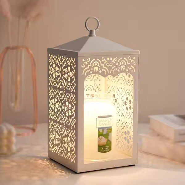 White Metal Candle Lantern Warmer Halogen