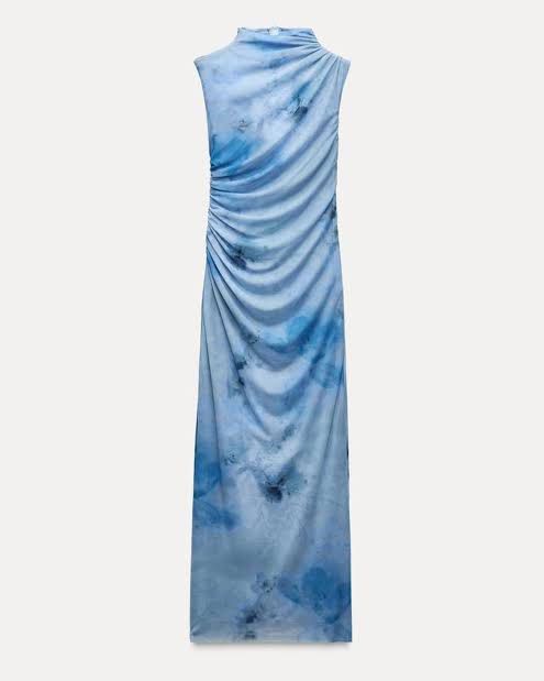 Zara Draped Midi Dress (Category: Dresses) located in Taguig. Submitted by cathco (Listing ID 1412341558, Image 2). Description: Brand: Zara Size: S Details: > blue draped midi dress > with lining > soft body-hugging tulle fabric > no tag, but never worn.