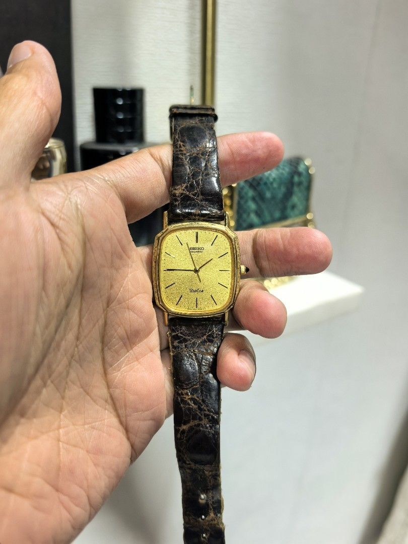 1982 Seiko Dolce (Category: Luxury Watches) located in Baguio. Submitted by ashzachary (Listing ID 1407688411, Image 1). Description: 1982 Seiko Dolce As is only Condition :Excellent condition Color rate 9.5/10 code 6030-5550 Japan gold na gold pa issues use na bracelet palitang nyo na lng if gusto nyo No flaws Super ganda sa personal Pm. More details Good quality Plsss 📌No Bogus 📌No return MOP What you see is what you get PALAWAN, CEBUNA GCASH