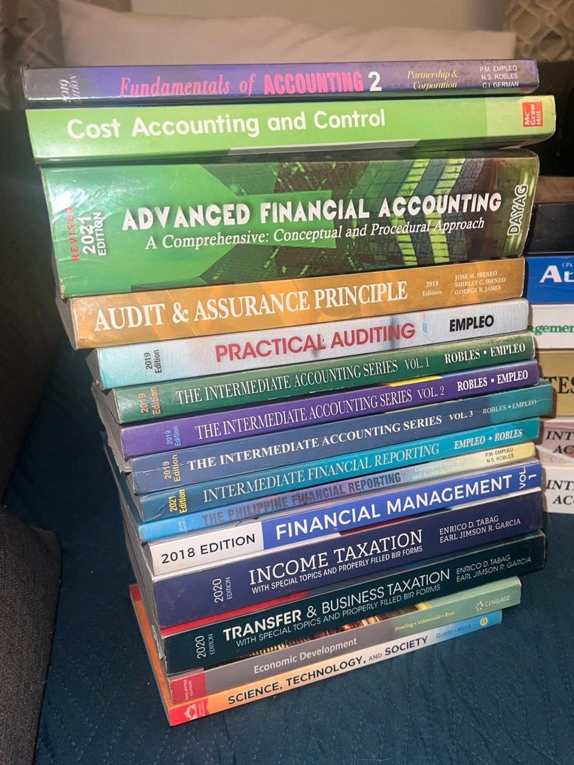 Accounting and Finance Books (Category: Textbooks) located in Manila. Submitted by scorpiomoon00 (Listing ID 1407724866, Image 1). Description: FOR SALE: 𝙋𝙍𝙀-𝙇𝙊𝙑𝙀𝘿 𝗔𝗰𝗰𝗼𝘂𝗻𝘁𝗶𝗻𝗴 𝗕𝗼𝗼𝗸𝘀 - some with minimal markings (pm for more details) - all with plastic cover - 𝗯𝘂𝘆𝗲𝗿 will shoulder shipping - price varies by book .