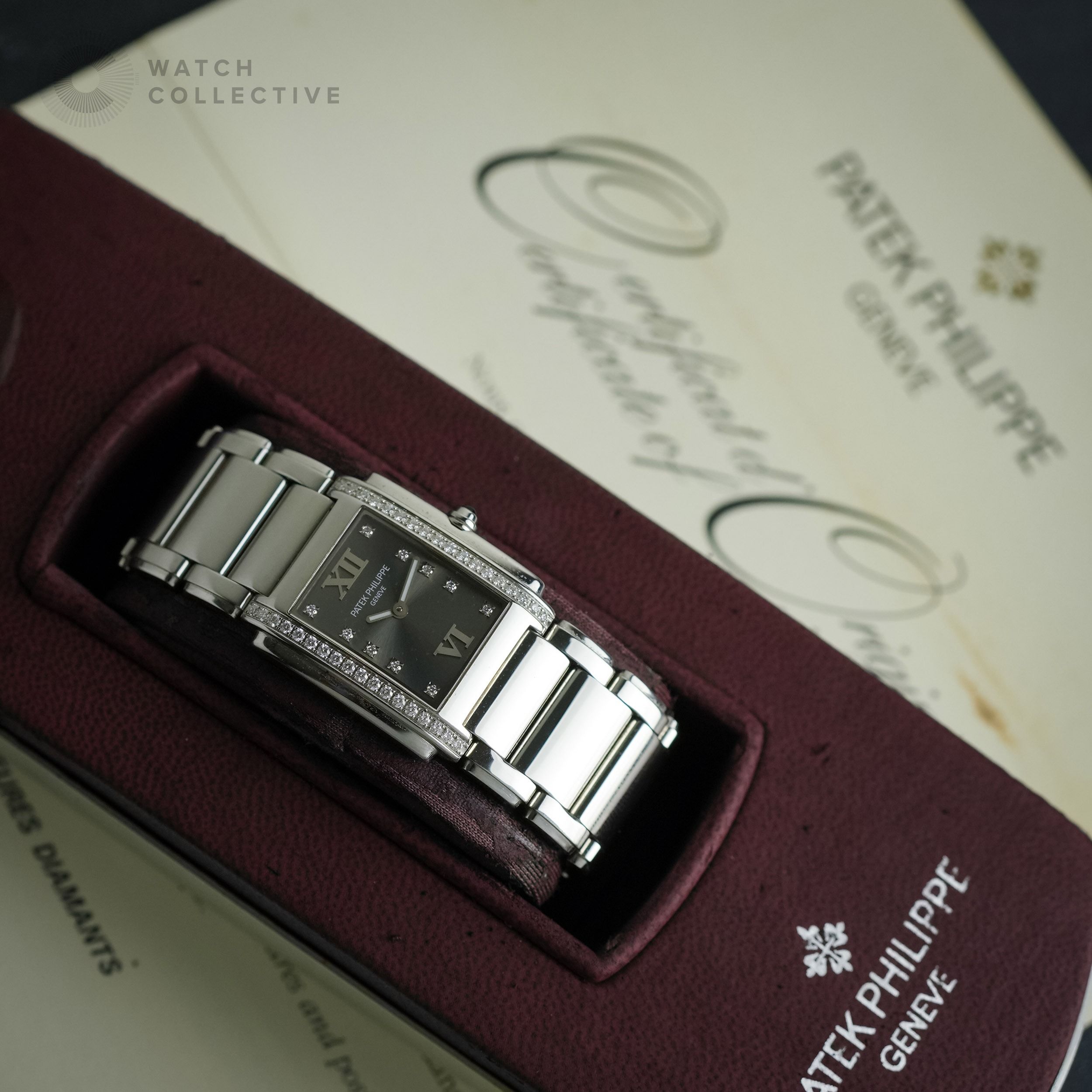 💰CHEAPEST🤑 Patek Philippe Twenty 4 Grey Dial Steel Bracelet 25mm Quartz 4910/10A-0010 (Category: Watches) located in Singapore. Submitted by watchcollective (Listing ID 1407642975, Image 1). Description: Patek Philippe Twenty 4 Quartz Grey Dial Steel Bracelet Reference Number: 4910/10A-0010 Condition: Lightly Used Comes with: Complete Set Size: 25.1 x 30 mmmm Case Material: Stainless Steel Strap Material: Stainless Steel Dated: Dec 2005 SKU: PP
