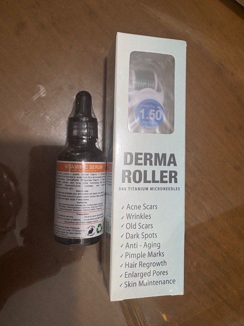Derma Roller 1.5mm with Vitamin C Serum Set (Category: Face Care) located in Las Pinas. Submitted by cmmcacho (Listing ID 1407708576, Image 2). Description: Derma Roller + Vitamin C Serum set Bought it on impulse a few days ago but never tried or opened the product🥲 Srp: Derma Roller - 700+ Vitamin C Serum - 700+ From the official Derma Roller Philippines in the orange app. Will be sold as a set only Negotiable .