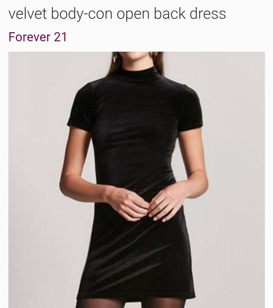 Forever 21 Velvet Open Back Dress (Category: Dresses) located in Manila. Submitted by myskyeee (Listing ID 1407751070, Image 2). Description: hi i am badly looking for this dress from Forever 21 black velvet dress open back used or new as long as in good condition im size small ir extra small please or medium .