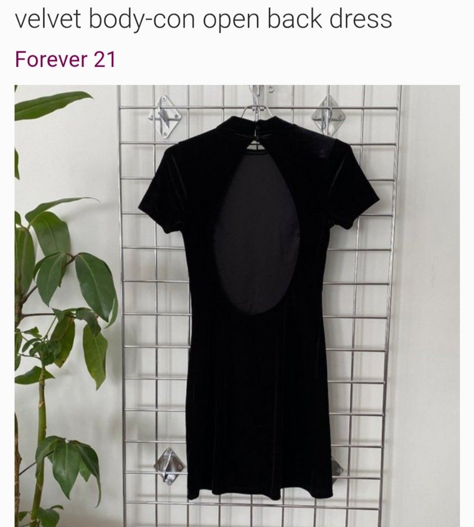 Forever 21 Velvet Open Back Dress (Category: Dresses) located in Manila. Submitted by myskyeee (Listing ID 1407751070, Image 3). Description: hi i am badly looking for this dress from Forever 21 black velvet dress open back used or new as long as in good condition im size small ir extra small please or medium .