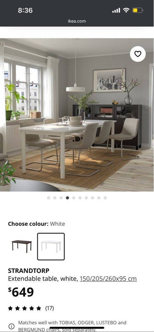 IKEA STRANDTORP Extendable Dining Table - White, Furniture & Home ...