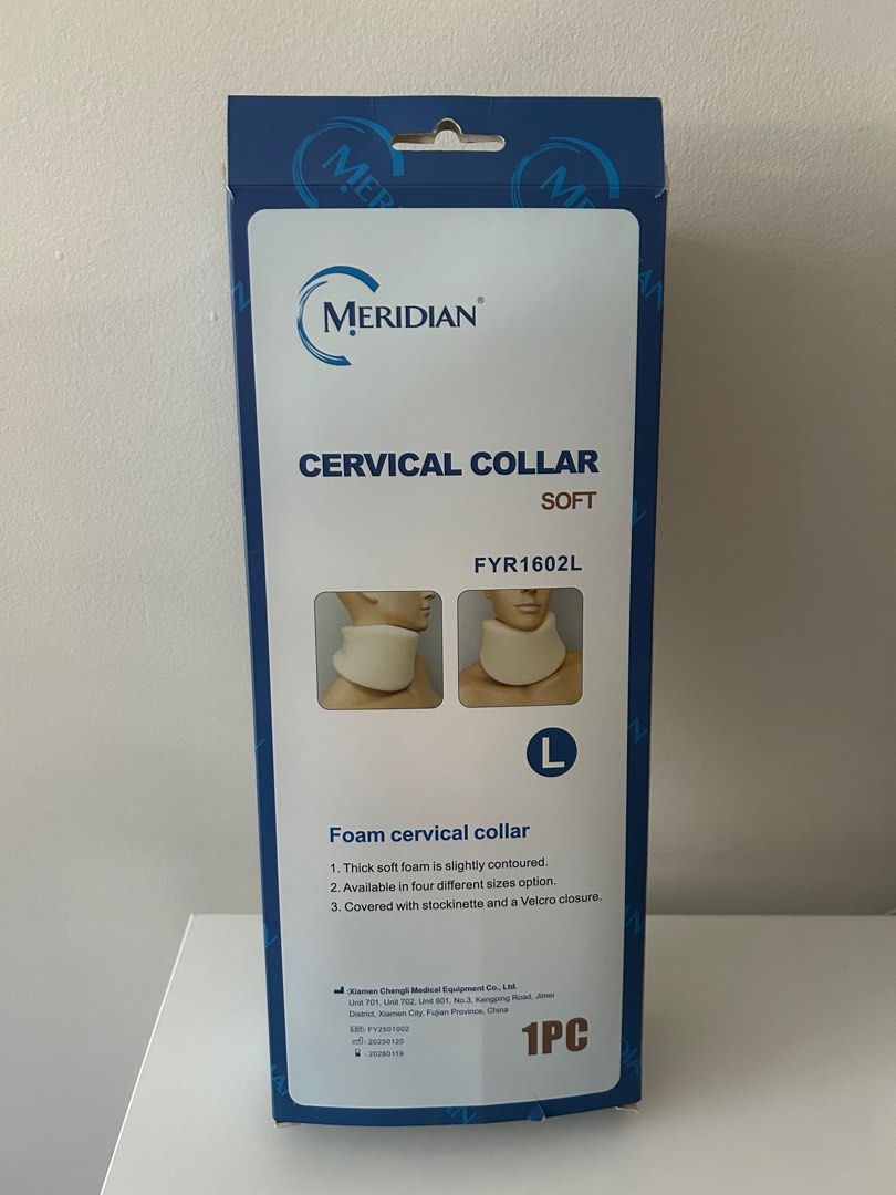 Meridian Cervical Collar Large (Category: Medical Supplies & Tools) located in Pasig City. Submitted by caaamel (Listing ID 1407613225, Image 2). Description: Used only once for a Halloween costume. No stains or flaws. Bought for 450 at Mercury Drug. .
